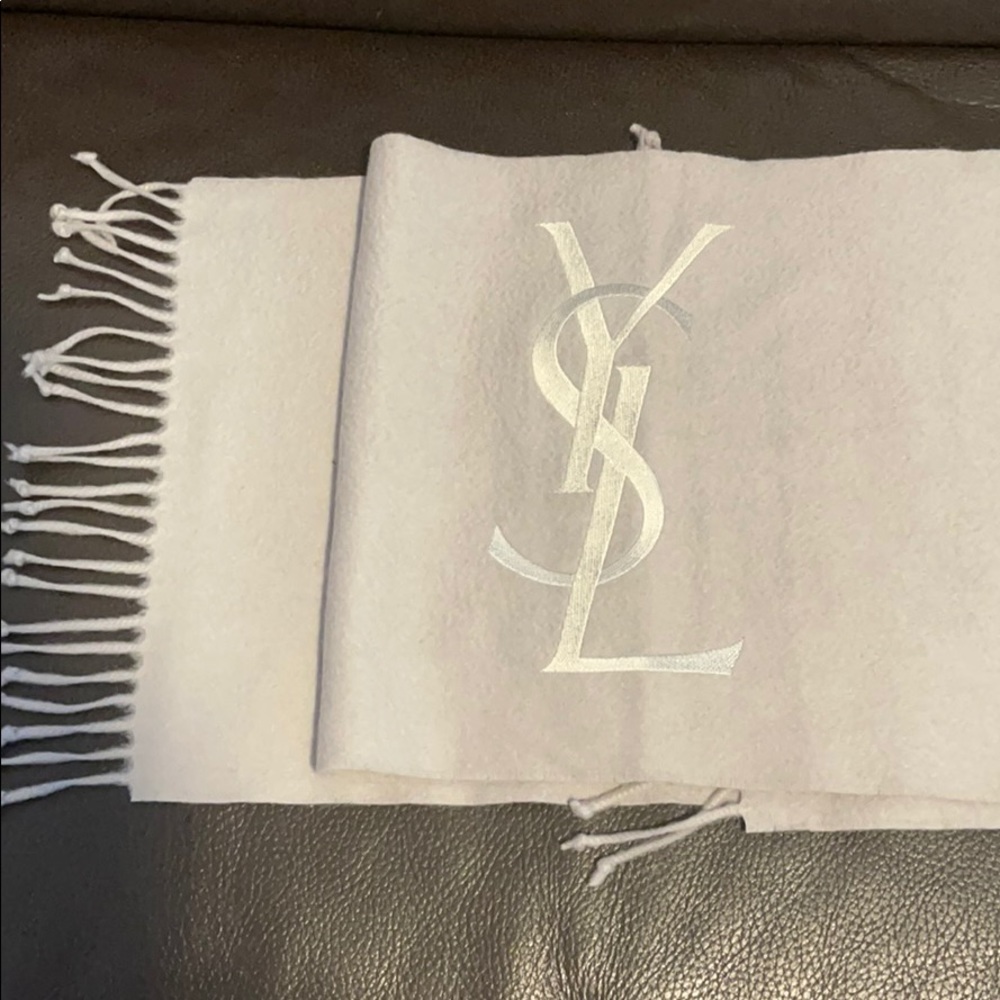 Yves Saint Laurent Light Pink Logo Fringe Scarf